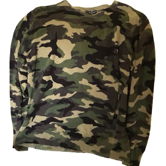 GUESS Linen Blend Green Camouflage Print Sweater Men's Pullover Size M - Picture 5 of 14